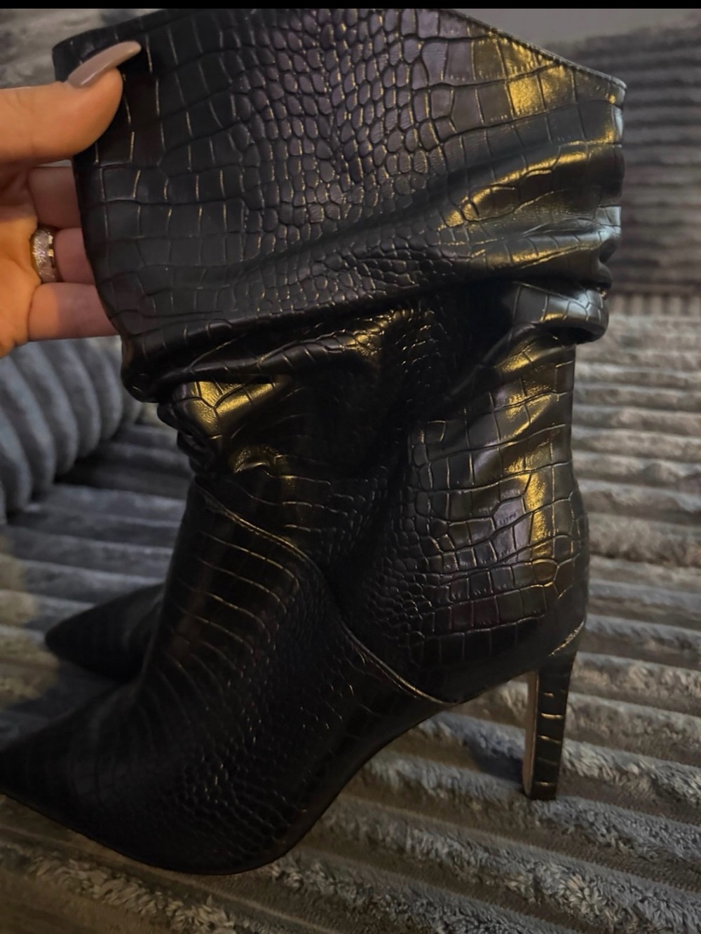 Jessica Simpson Black Croc-Embossed Slouch Stiletto Boot
